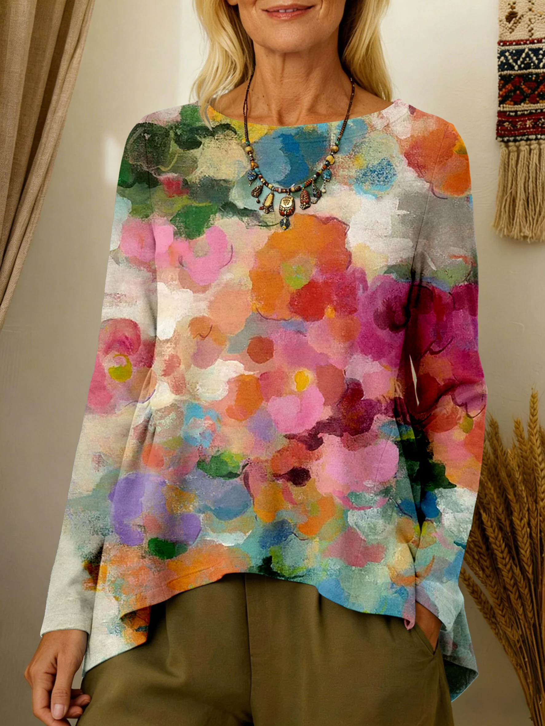 Women's Vintage Floral Art Print Casual Long-sleeved T-shirt-Fast Shipping