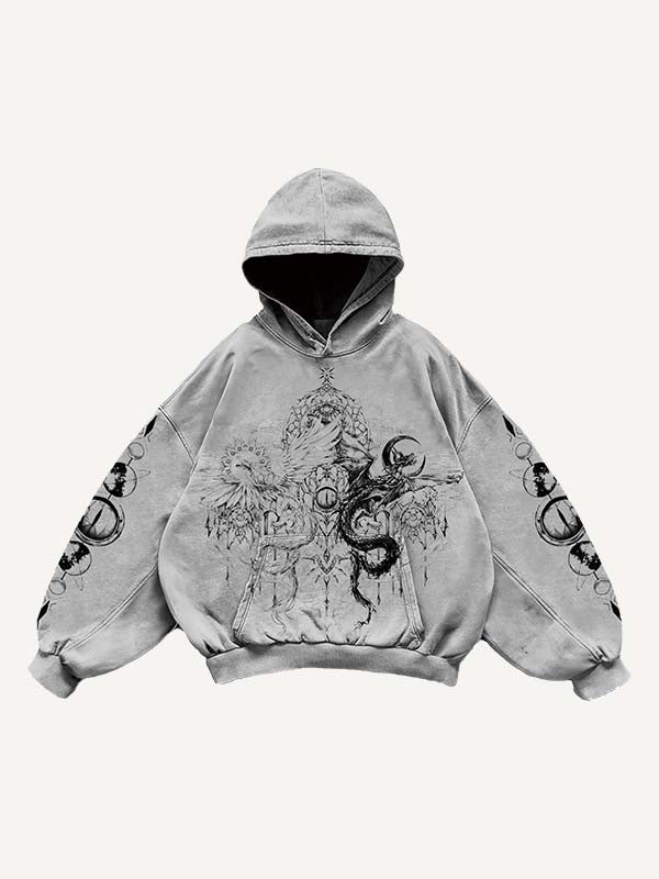 Moon&Eye&Wing&Tiger&Dragon&Graphic Print Slant Pockets Hoodie