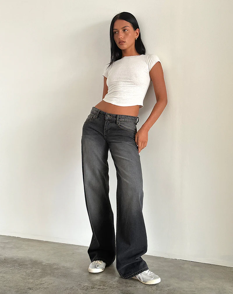 Low Rise Parallel Jeans in Grey Used Bleach