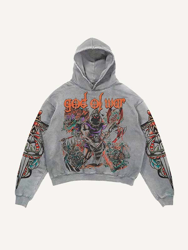 Figure&Sword&Snake&Letter Print Slant Pockets Hoodie