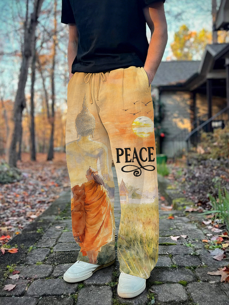 Men's Walk For Peace Watercolor Art Comfy Linen Pants
