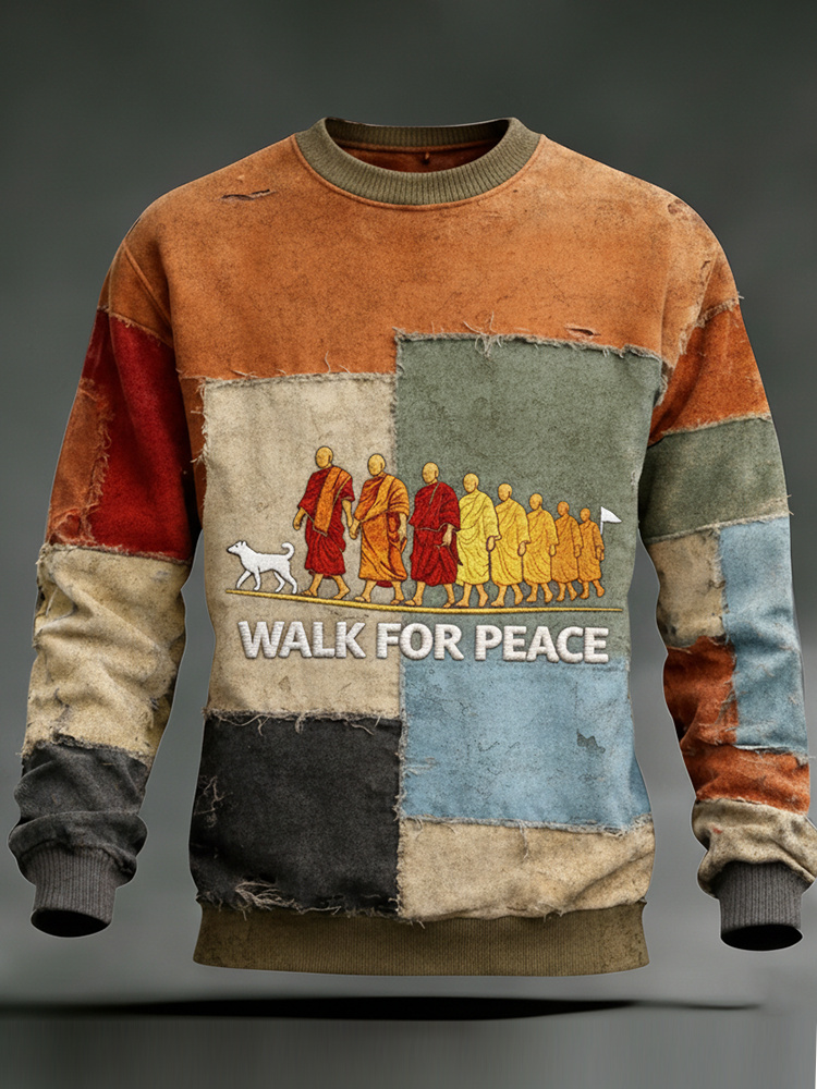 Walk For Peace Artistic Patchwork Print Sweatshirt