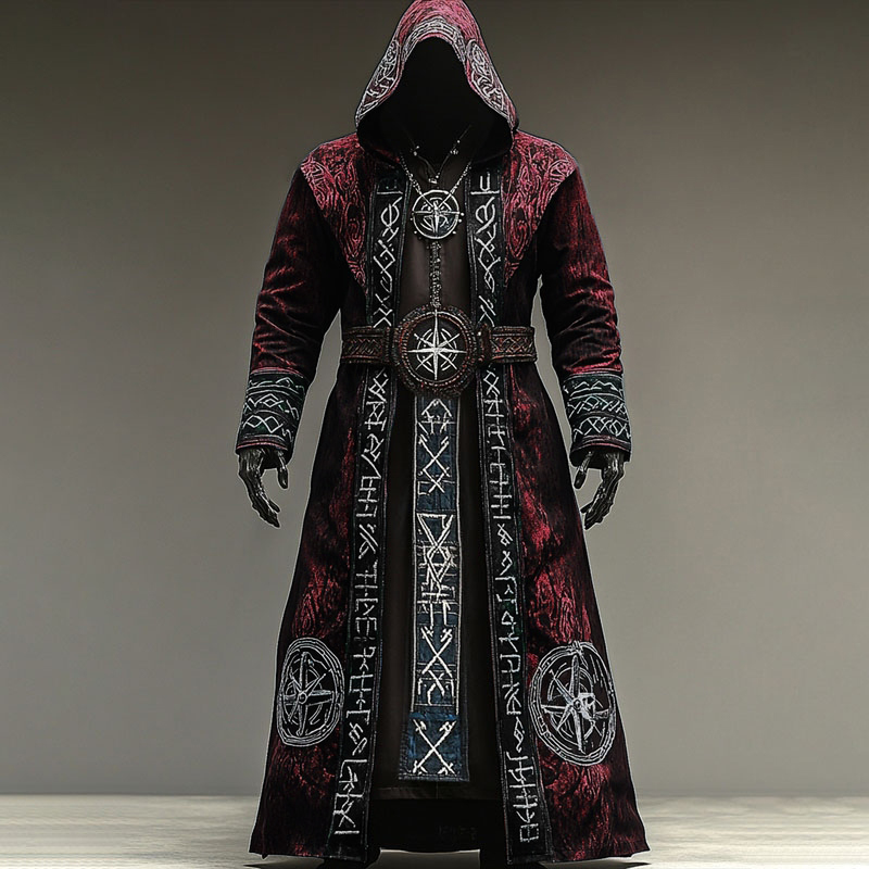 Men's Colorblock Viking Compass Embroidered Hooded Cape
