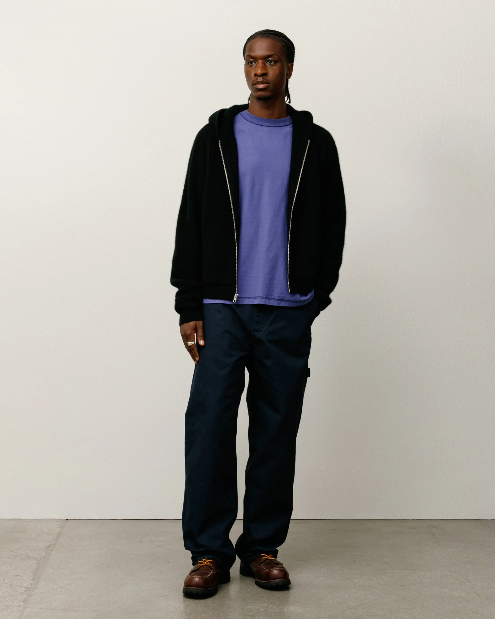 WAFFLE CASHMERE ZIP HOOD SWEATER