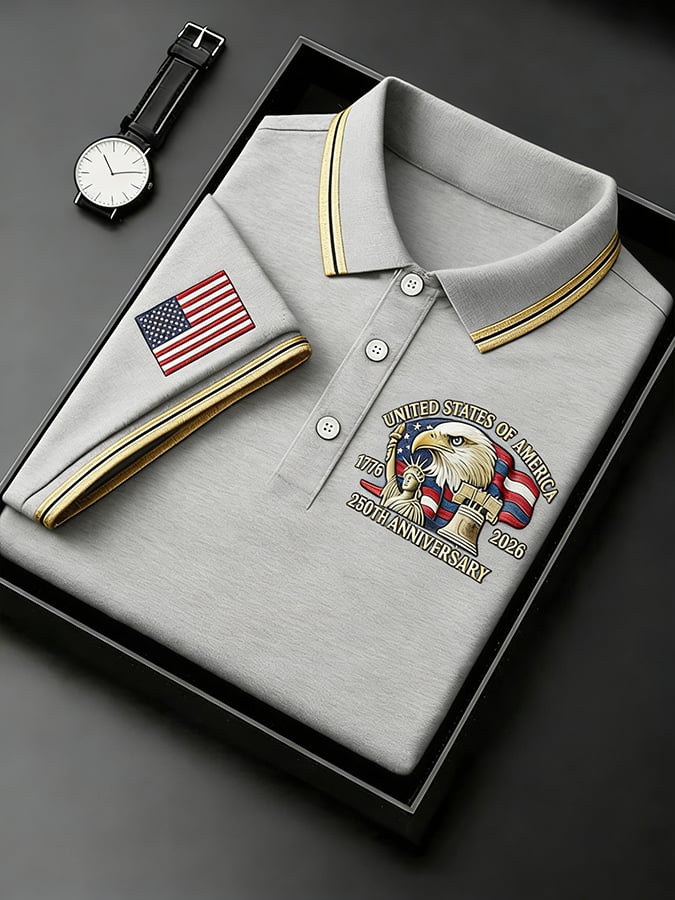 Men's Retro 250th Anniversary of the United States Independence Day Cross Print Polo Shirt