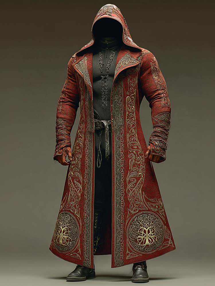 Men's Tree Of Life Embroidered Robe-style Hooded Cloak
