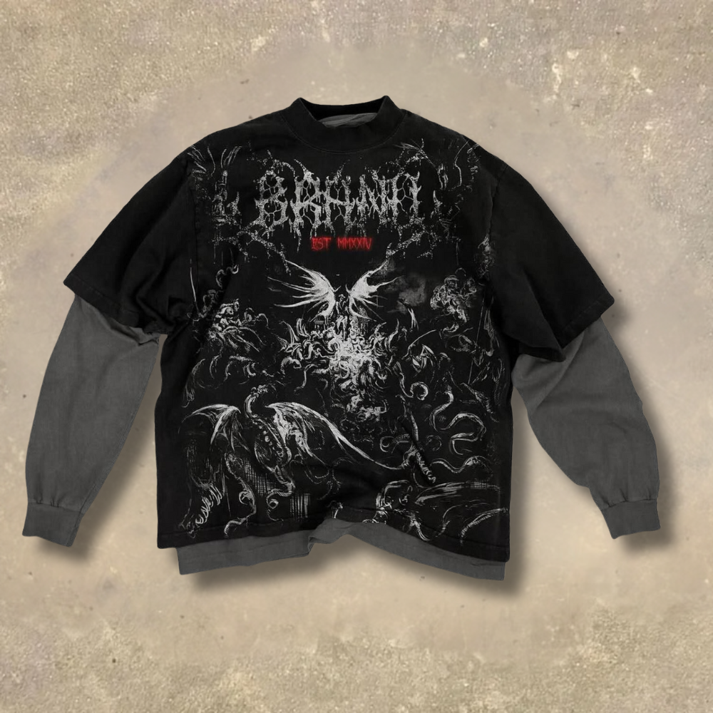 Dark Angel Gothic Thorn Streetwear Fake Two-Piece Shirt