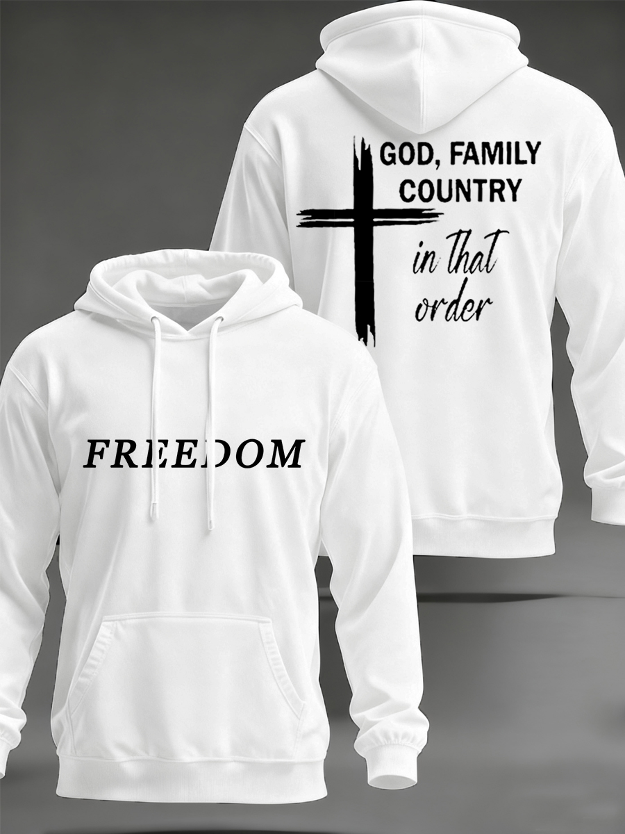 Men's God, Family, Country Freedom Print Hoodie