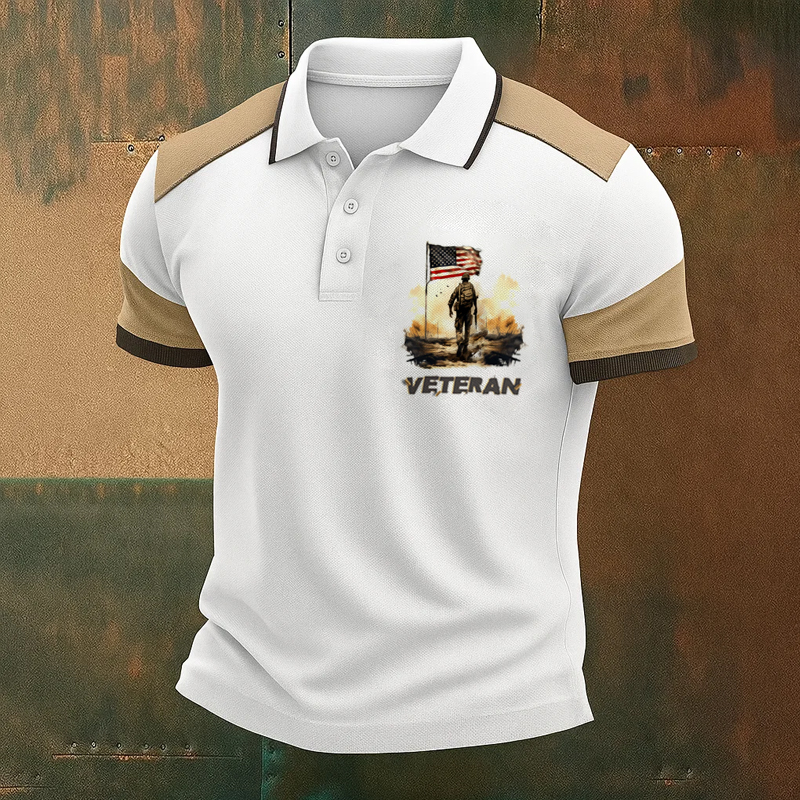 Men's Veteran Print Casual Polo T-shirt