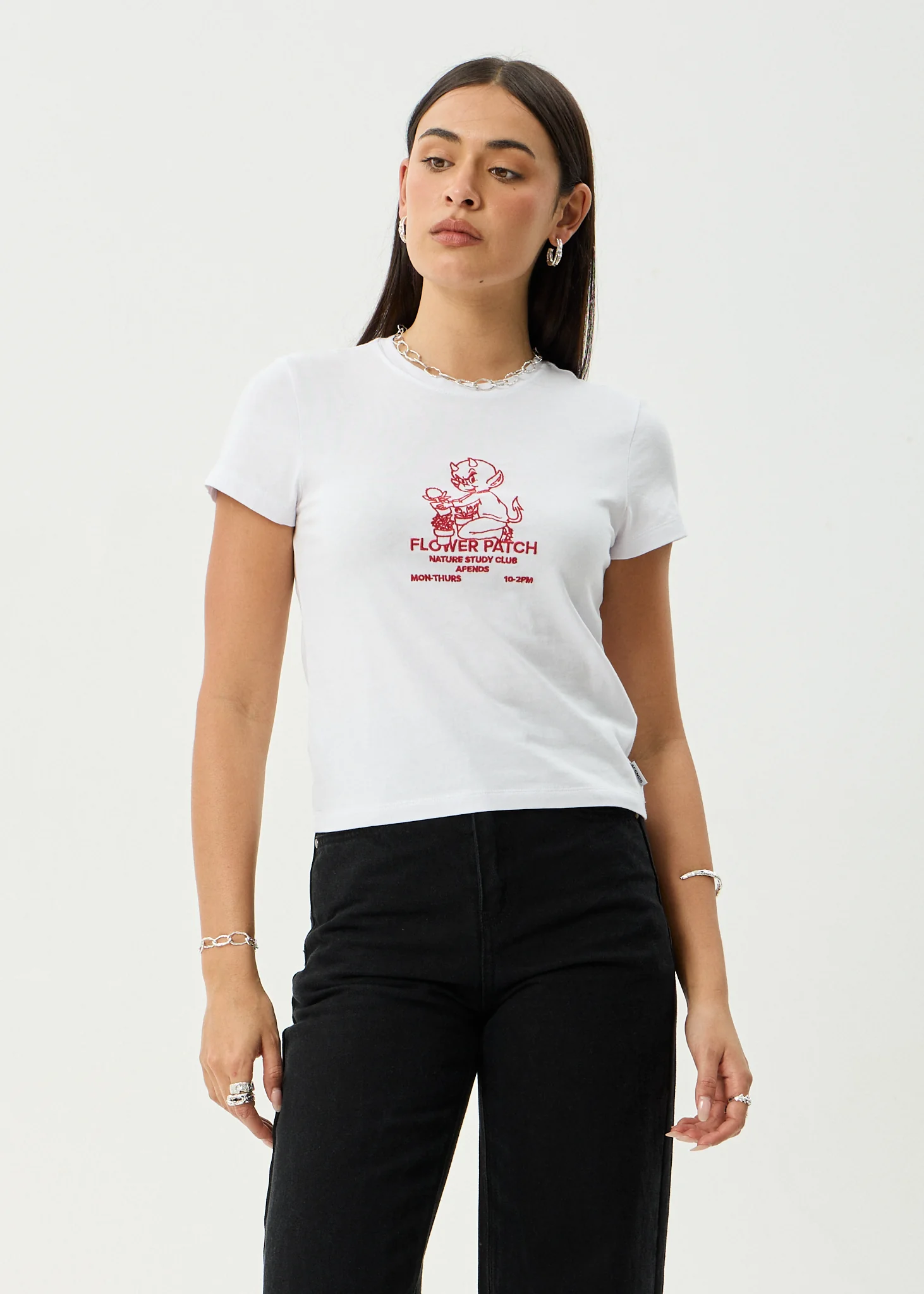 AFENDS Womens Flower Patch - Baby Tee - White