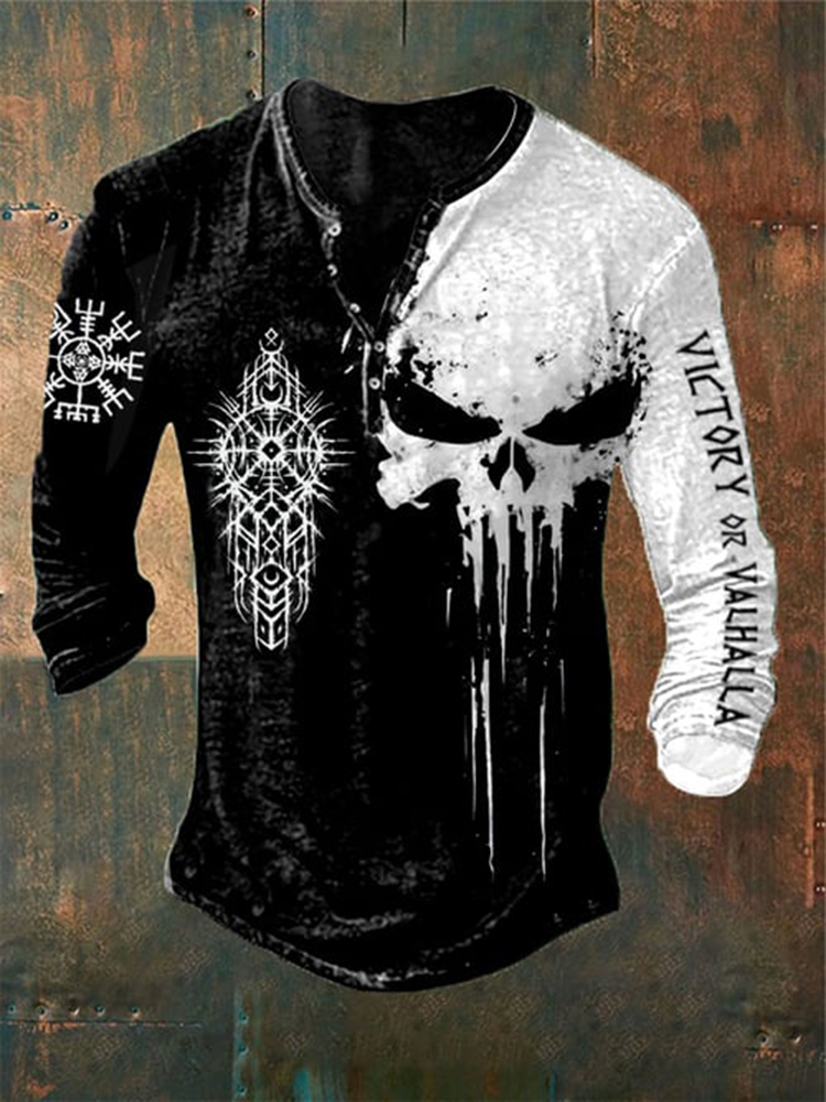 Vintage Viking Graphics Henley Collar Long Sleeves T-Shirt