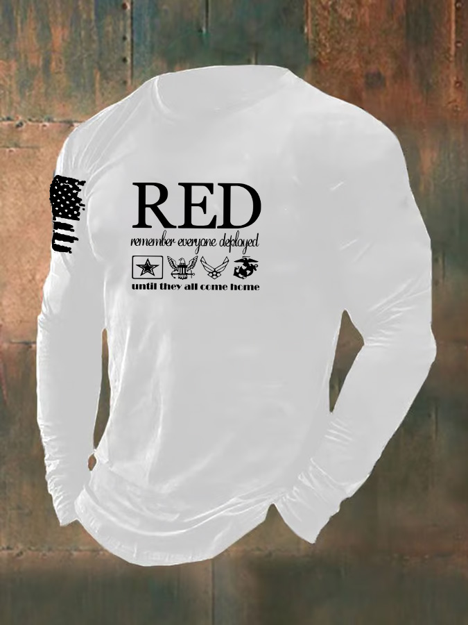 Men'S Red Remember Everyone Deployed Until They All Come Home Pattern Long Sleeve 100% Cotton T-Shirt