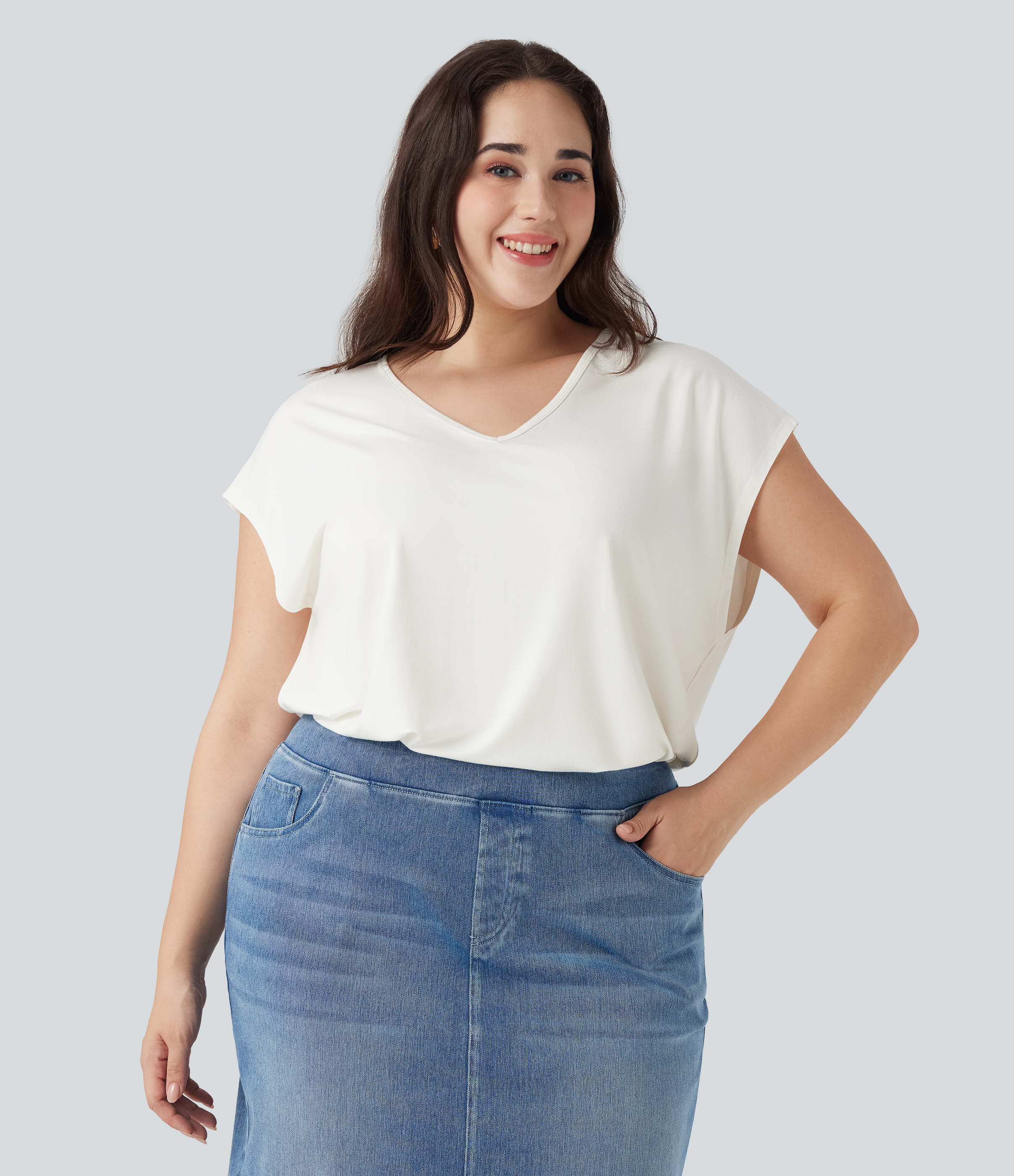 V-neck Short Sleeve Casual Plus Size T-Shirt