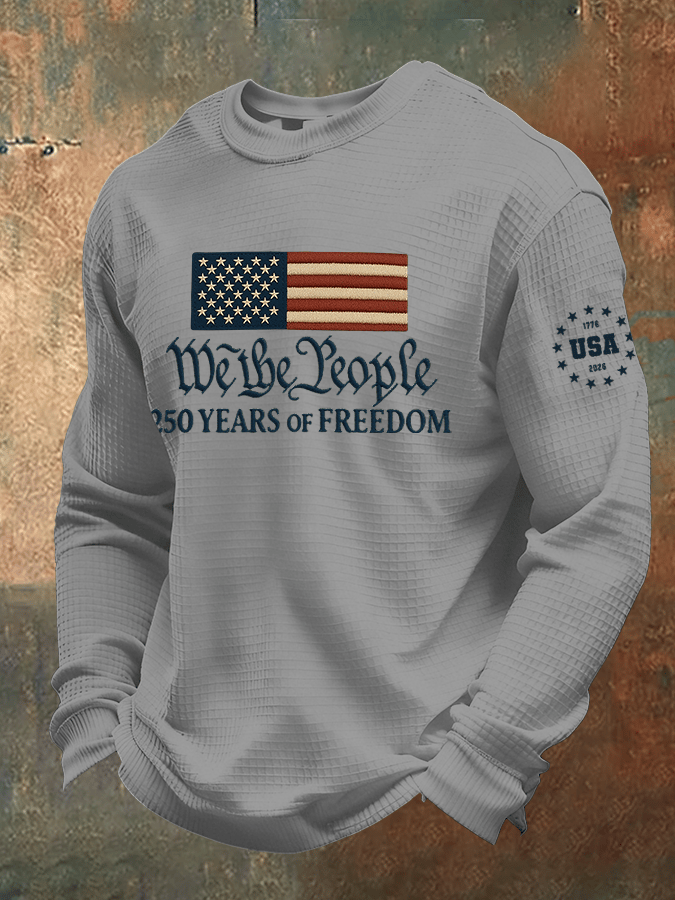 Men's Casual Printed Waffle Fabric Long-Sleeve T-Shirt