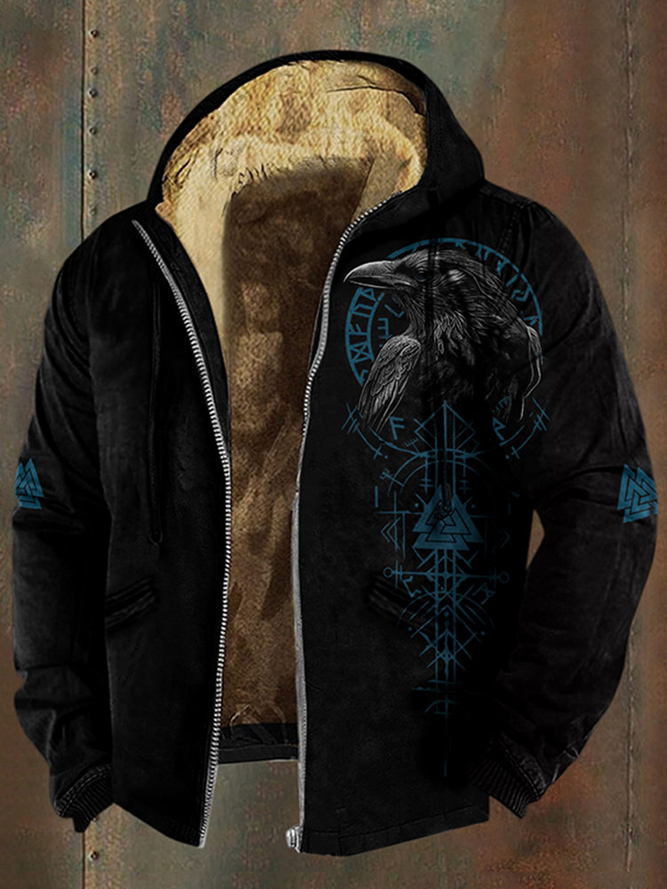 Men's Viking Crow Runes Pattern Zipper Jacket