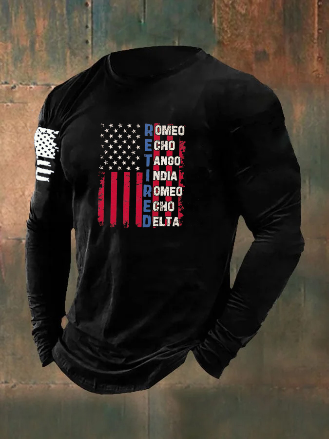 Men's Retired Pattern Long Sleeve 100% Cotton T-Shirt