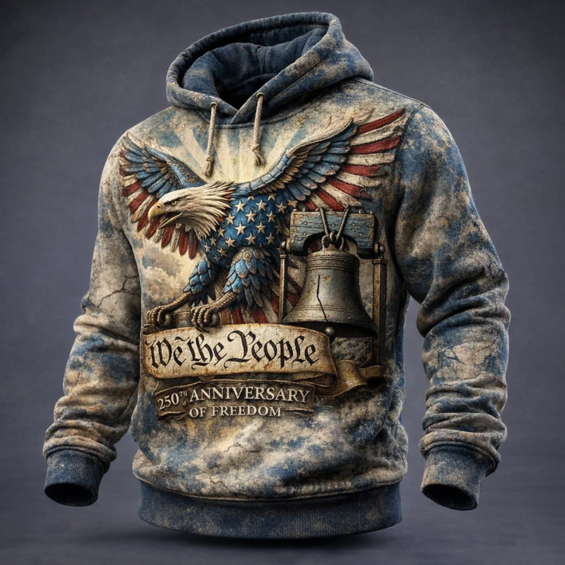 US Retro 250th Anniversary Printed Casual Hooded
