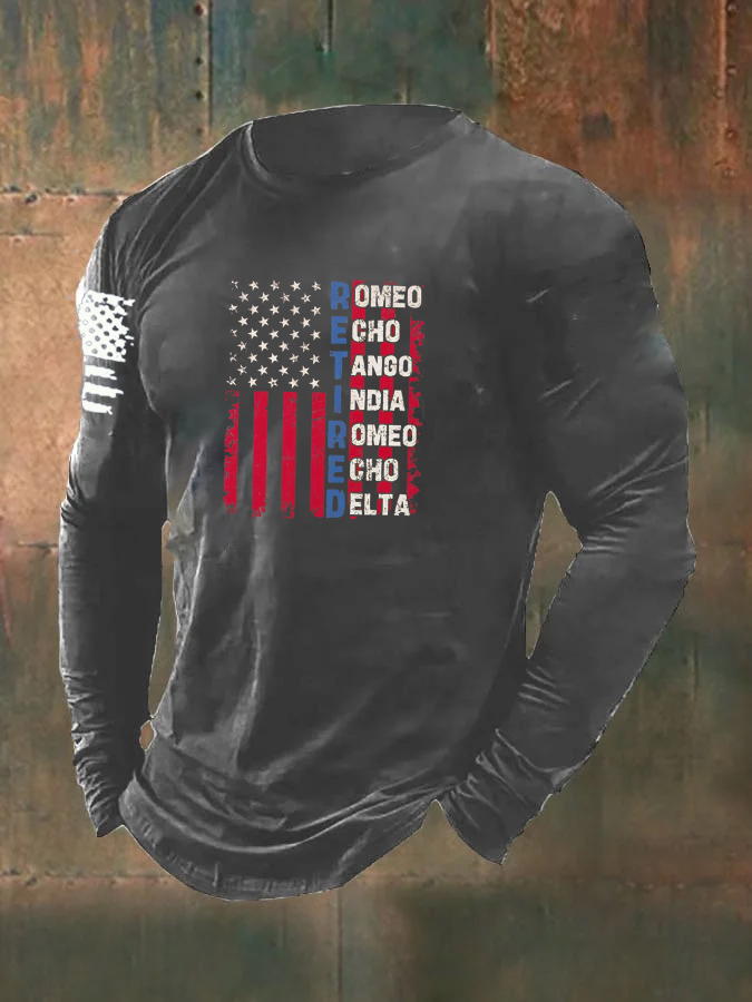 Men's Retired Pattern Long Sleeve 100% Cotton T-Shirt