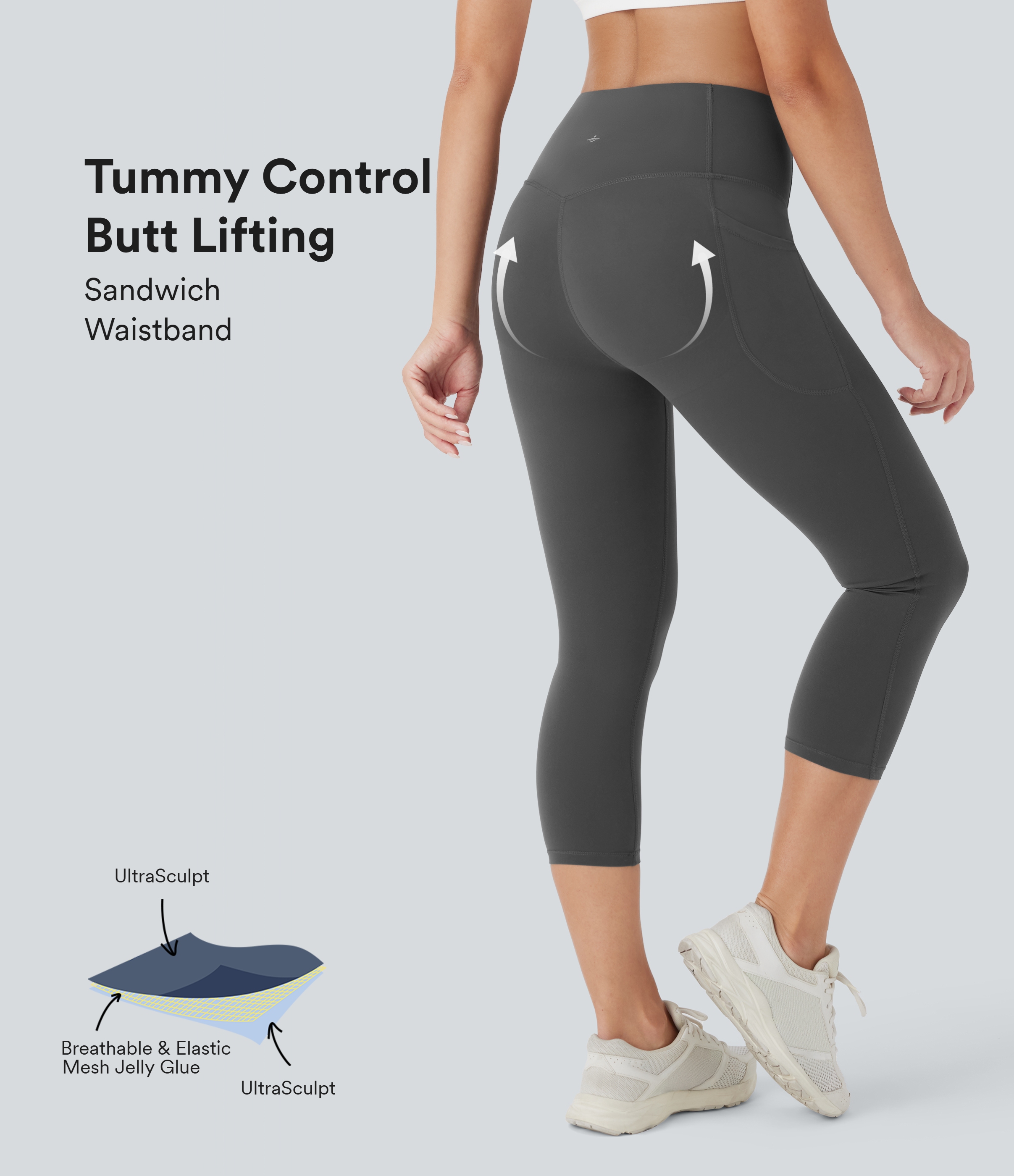 Halara UltraSculpt™ High Waisted Butt Lifting Tummy Control Pocket Shaping Capri Training Leggings