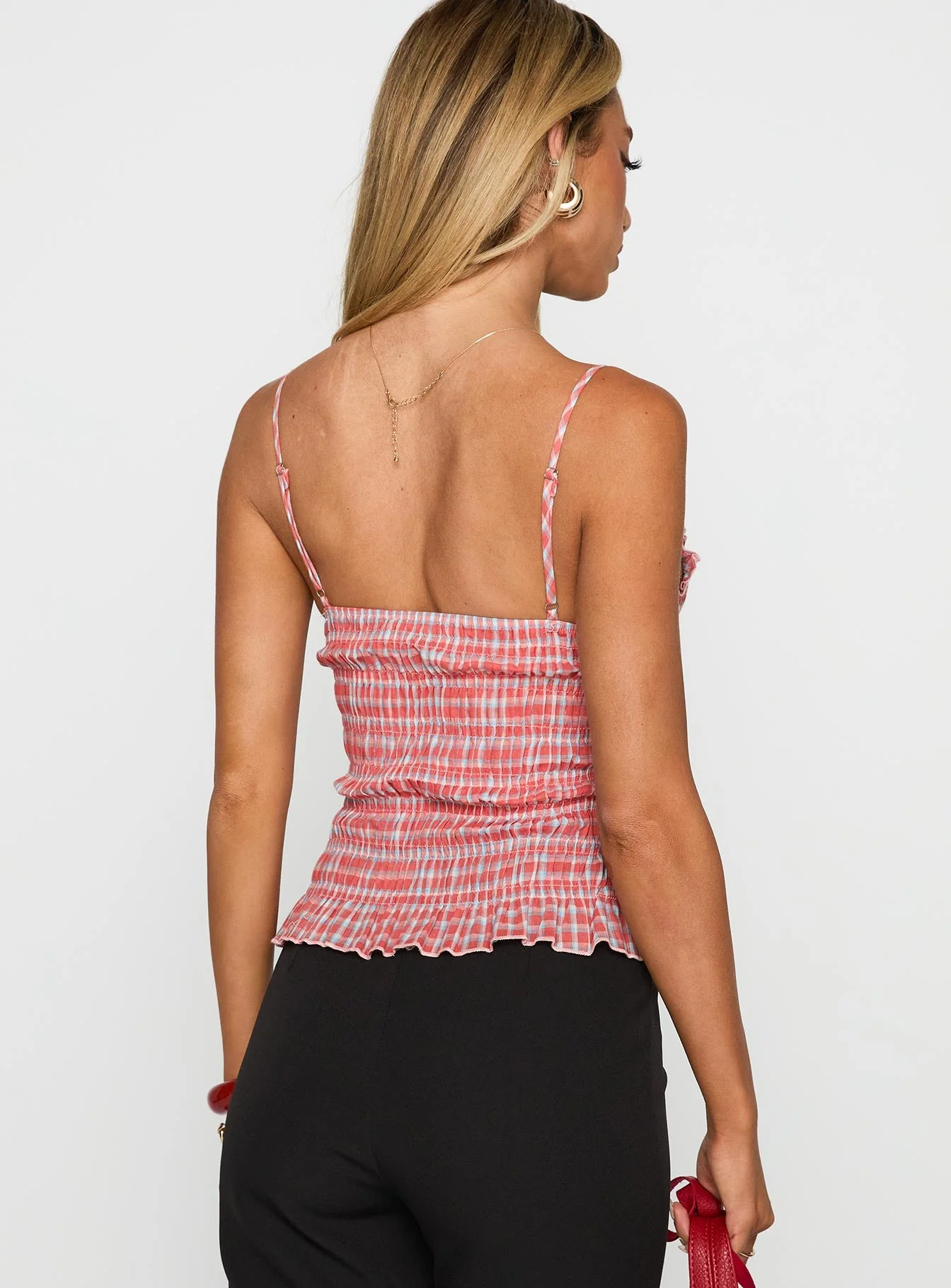 A Girl So Pretty Ruched Top Red Gingham
