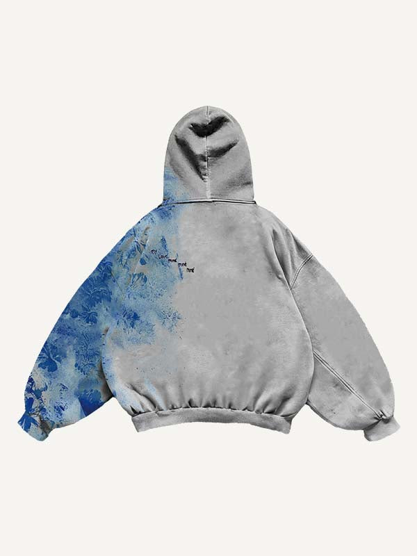 Colorblock Figure&Floral Print Slant Pockets Hoodie