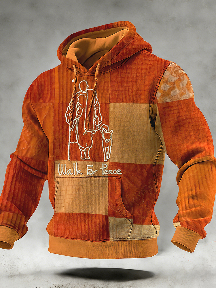 Walk For Peace Monks With Aloka Dog Patchwork Hoodie