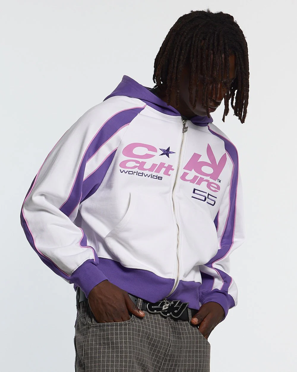 TEASE ME ZIP HOODIE WHITE & PURPLE