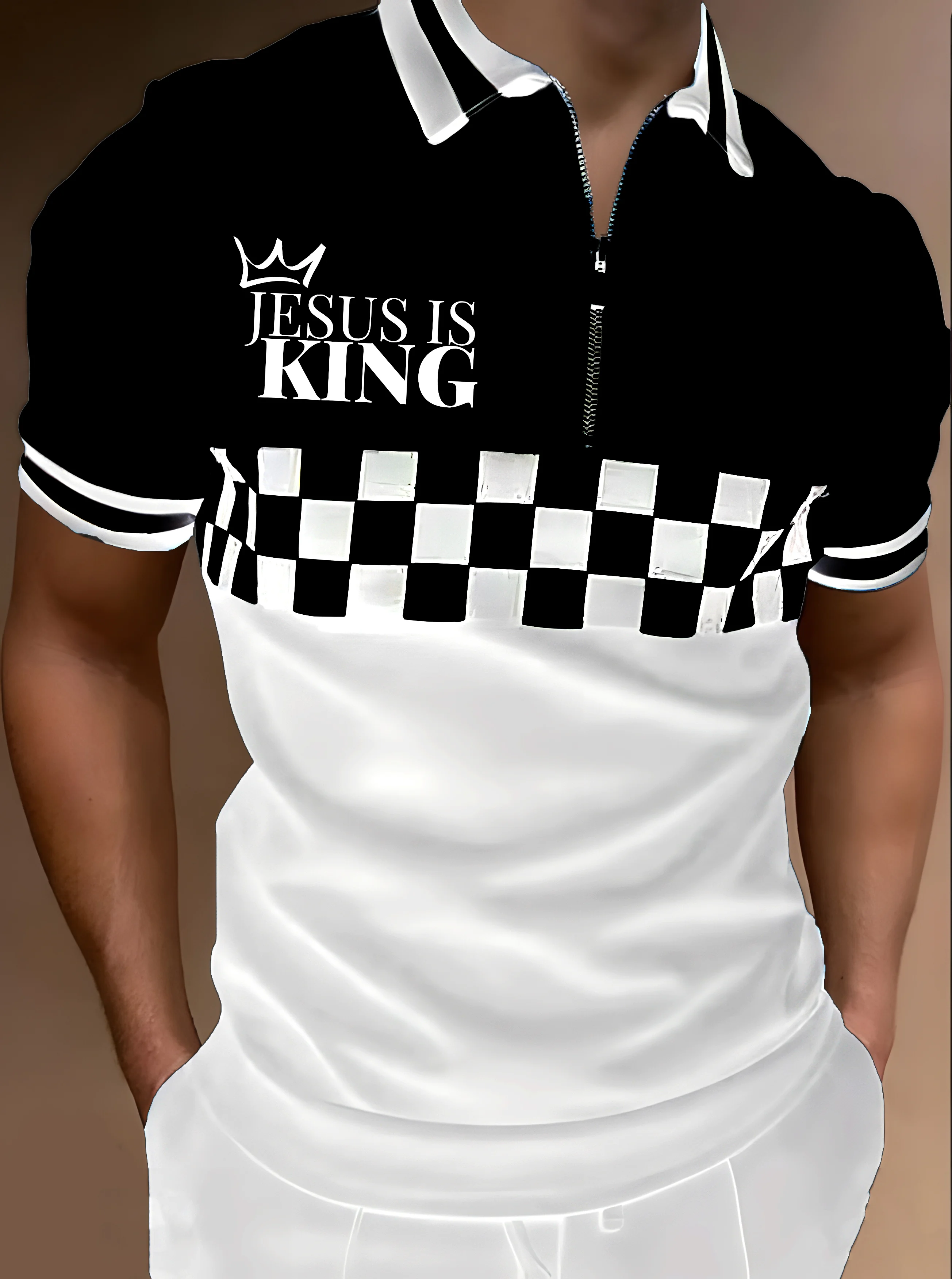Men's Faith Jesus Is King Letter Pattern Print Polo Shirt Top-Fast Shipping