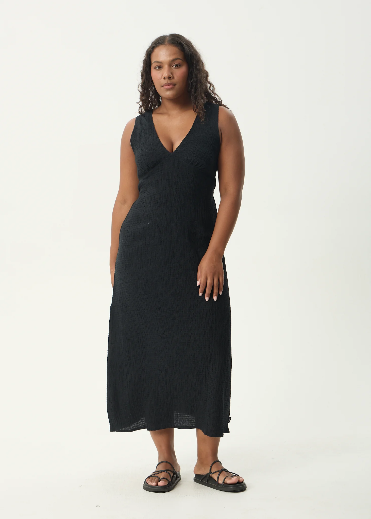 AFENDS Womens Focus Tully - Seersucker Maxi Dress - Black