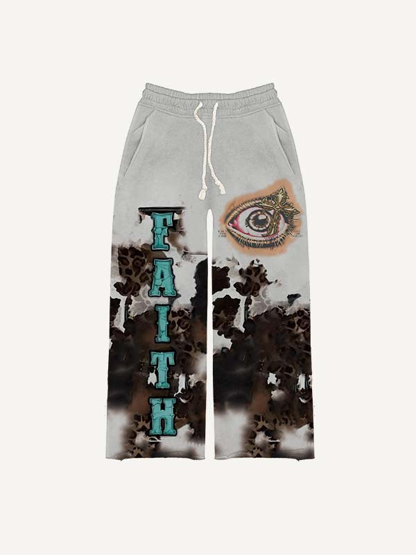Eye&Cross&Wing&Letter Print Elastic Waist Pants