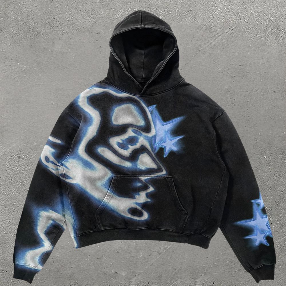 Gothic Blue Holographic Skull & Stars Hoodie