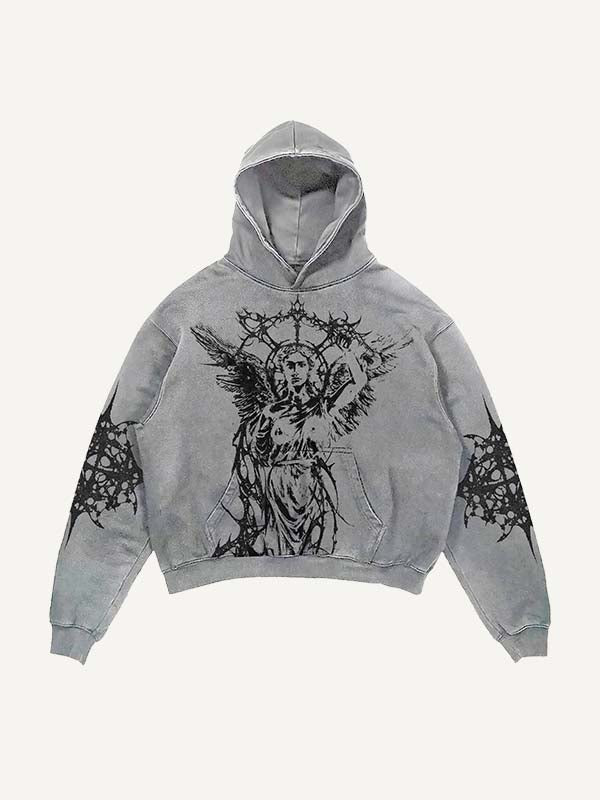 Figure&Wing&Graphic Print Slant Pockets Hoodie