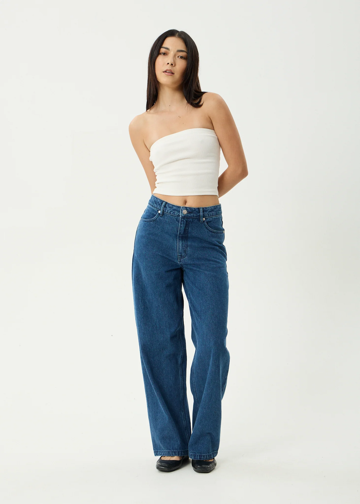 AFENDS Womens Bella - Denim Wide Leg Baggy Jean - Authentic Blue