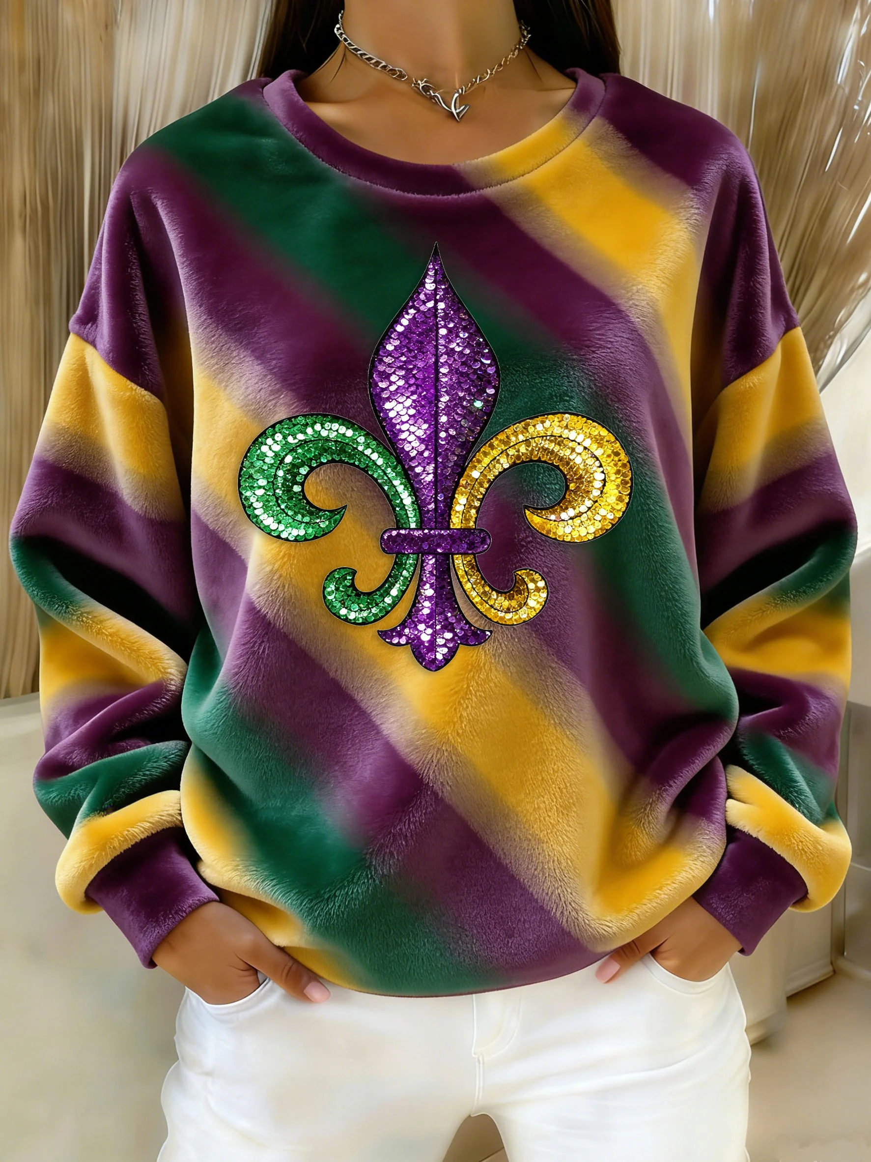 Women's Mardi Gras Art Flannel Sweatshirt