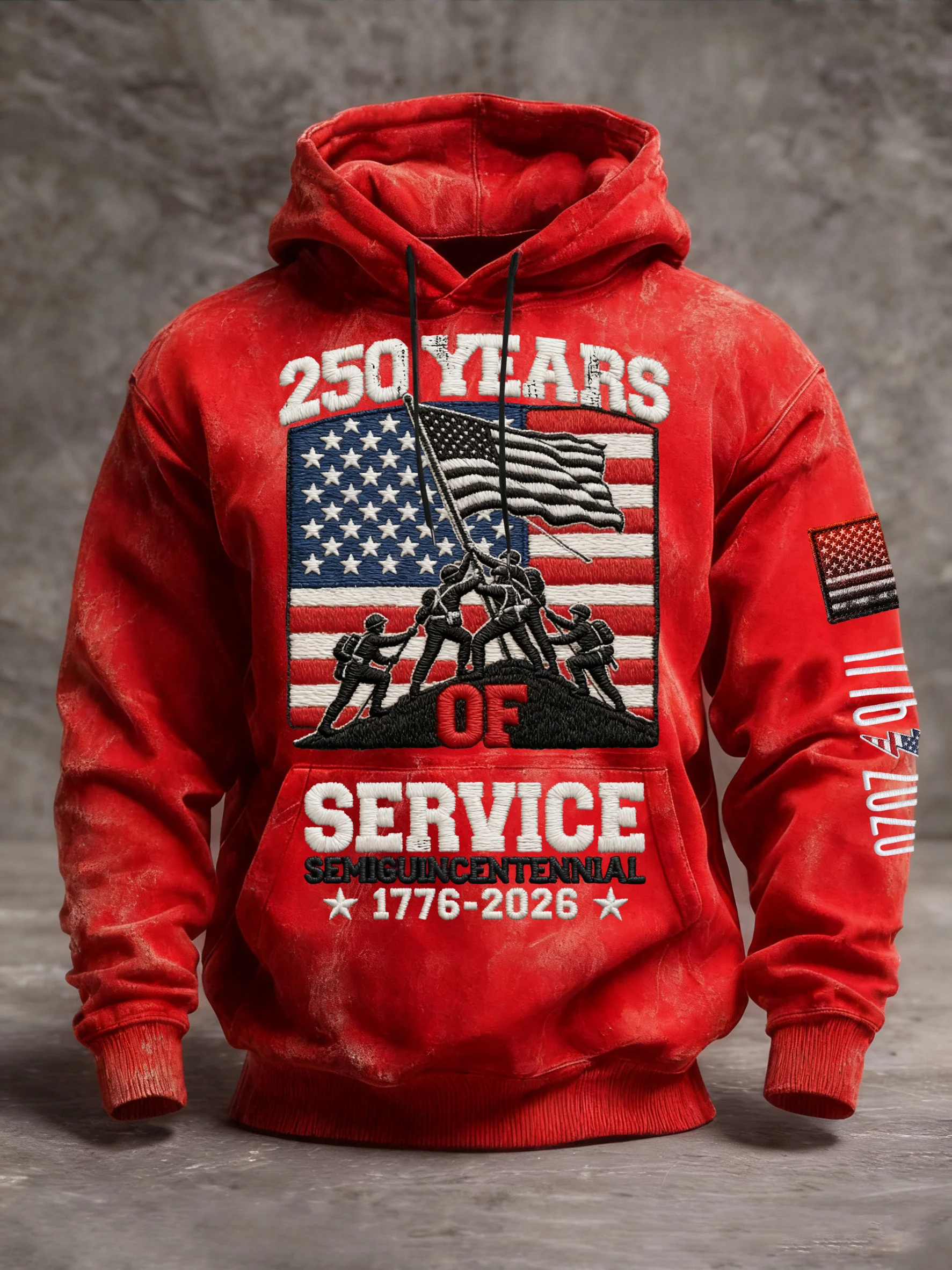 Men's Vintage American Flag Print Hooded Sweatshirt