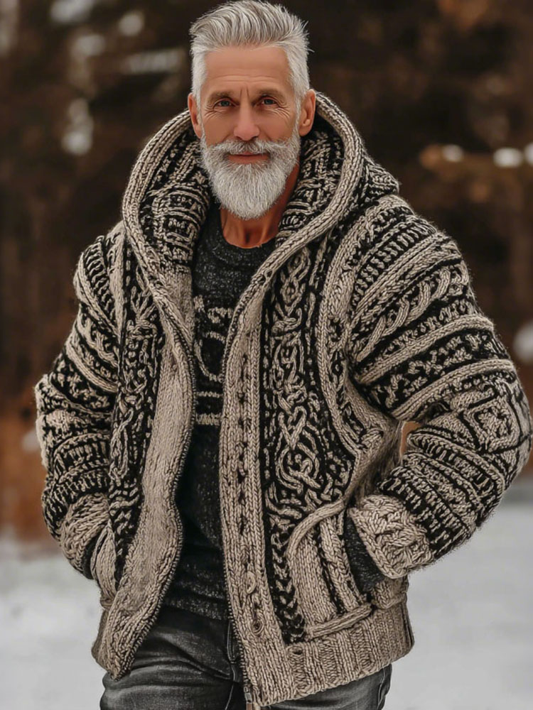 Men's Vintage Viking Celtic Pattern Art Zipper Hooded Jacket