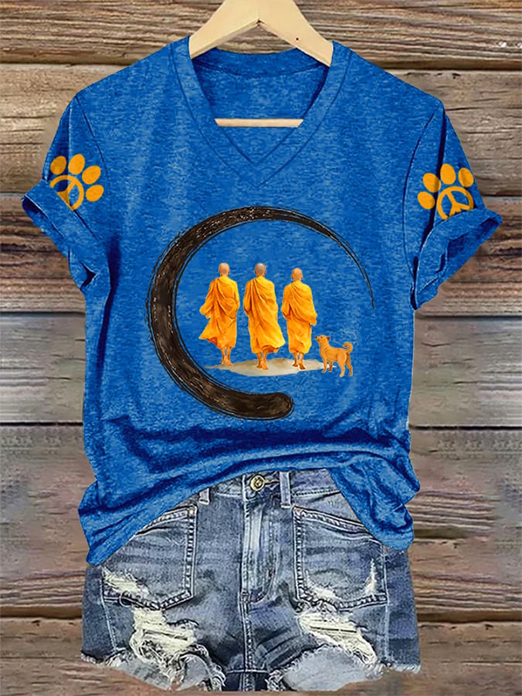 Women's Walk For Peace Print V Neck Short Sleeve T-shirt