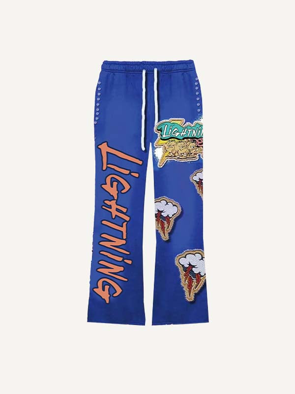 Cloud&Lightning&Graphic&Letter Faux Decal Print Elastic Waist Pants