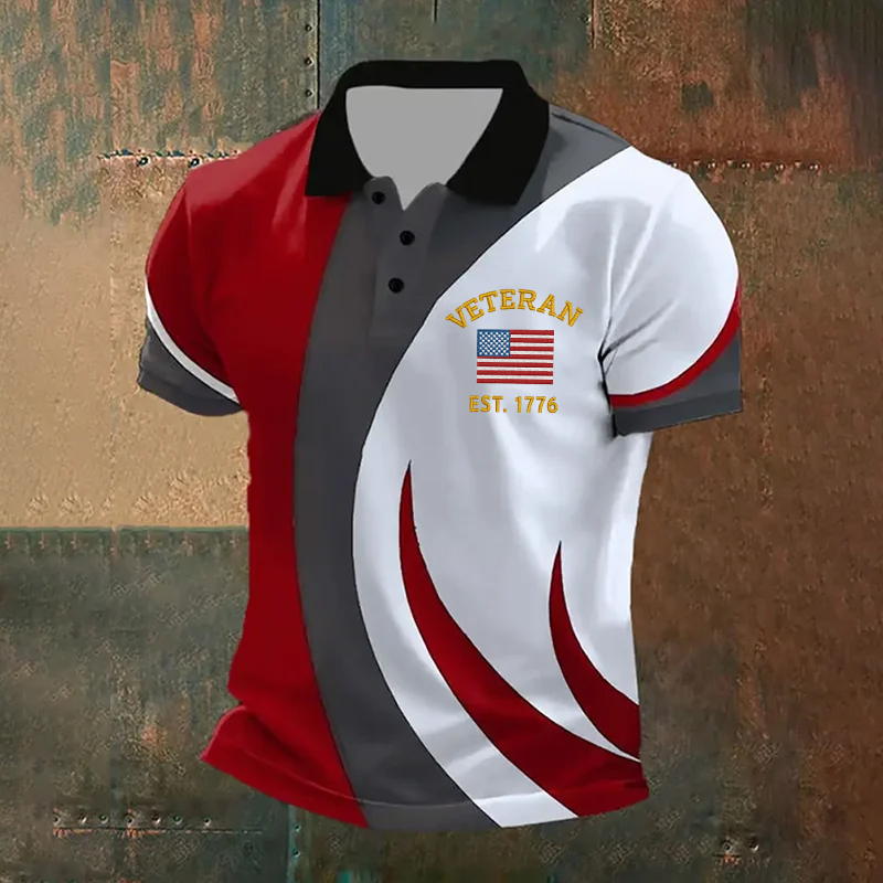 Men's Veteran Print Casual Polo T-shirt