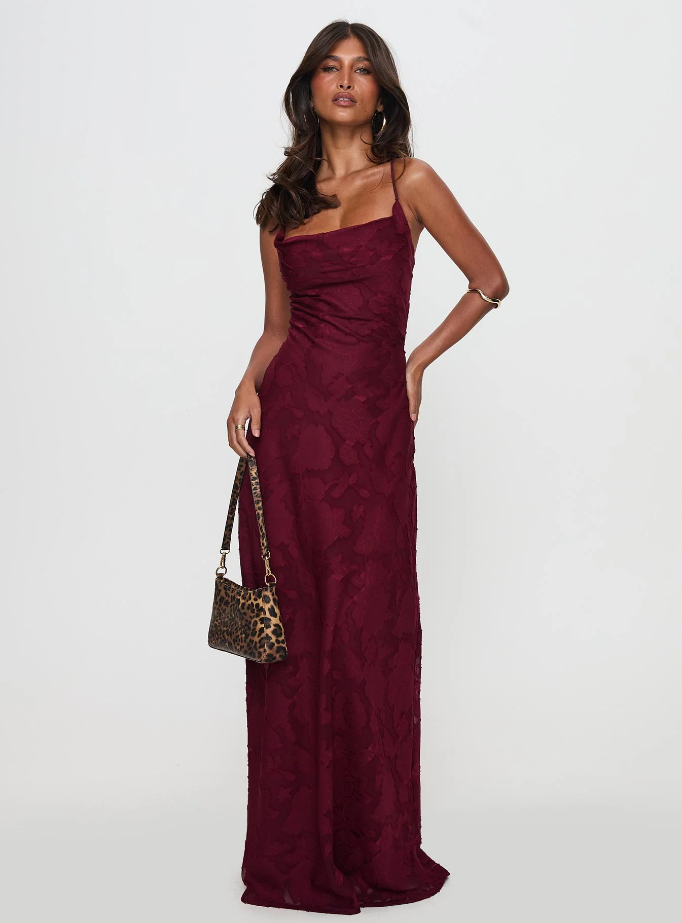 Celena Maxi Dress Burgundy Burnout