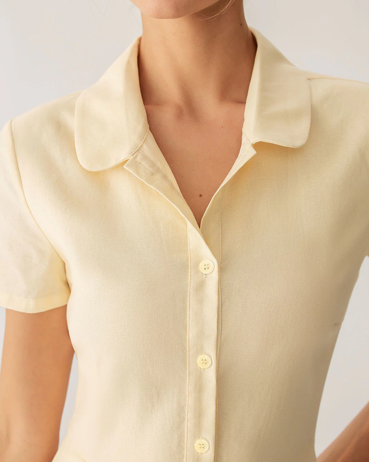 Yellow Button Short Sleeve Midi Dress