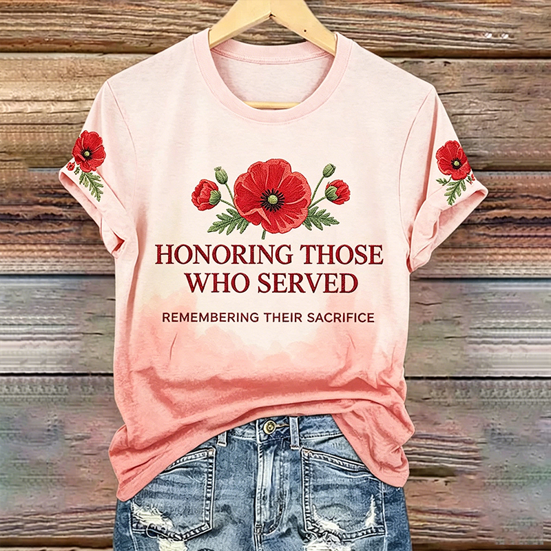 Women's Memorial Day Poppy Art Printed T-Shirt