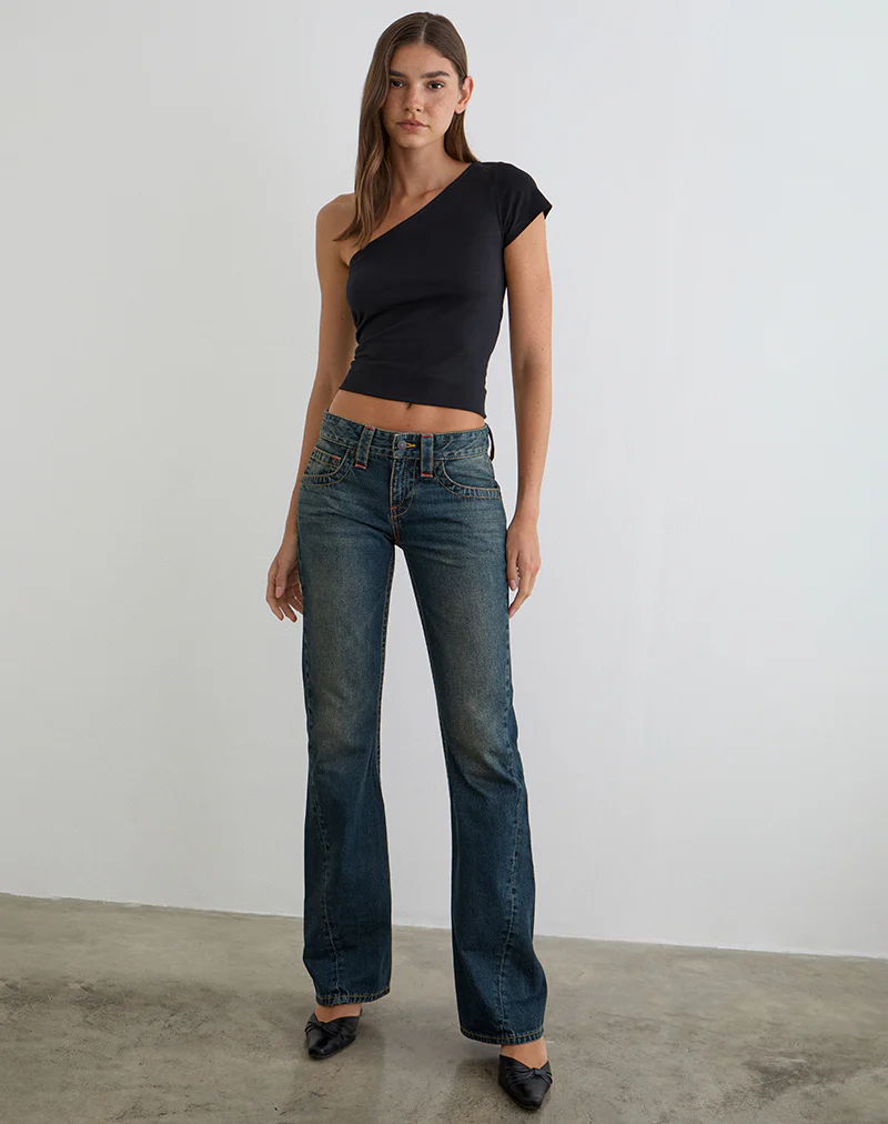 Low Rise Twisted Seam Jeans in Dirty Green