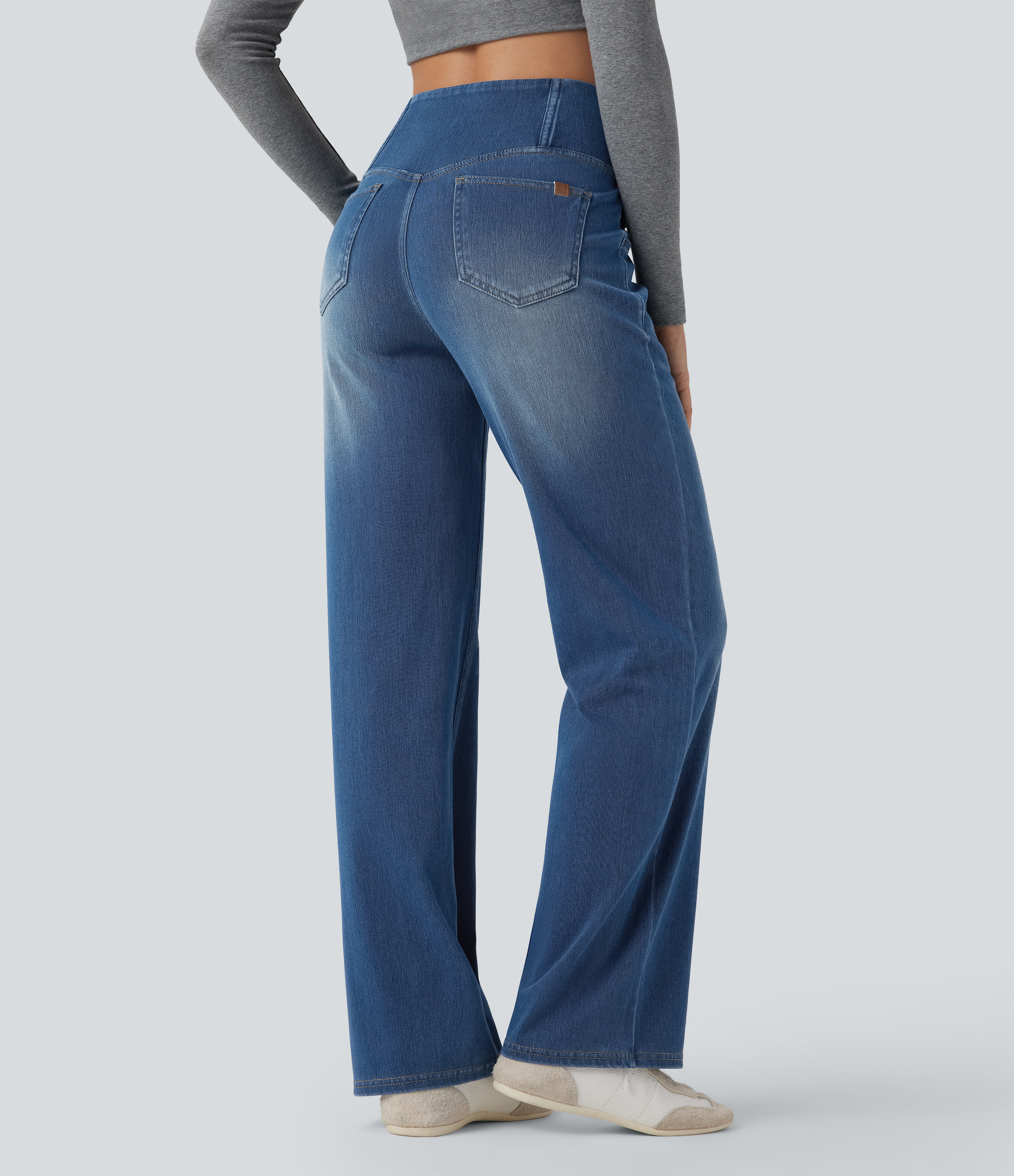 Halara Flex™ Crossover High Waisted Tummy Control Casual Straight Leg Jeans with Pockets