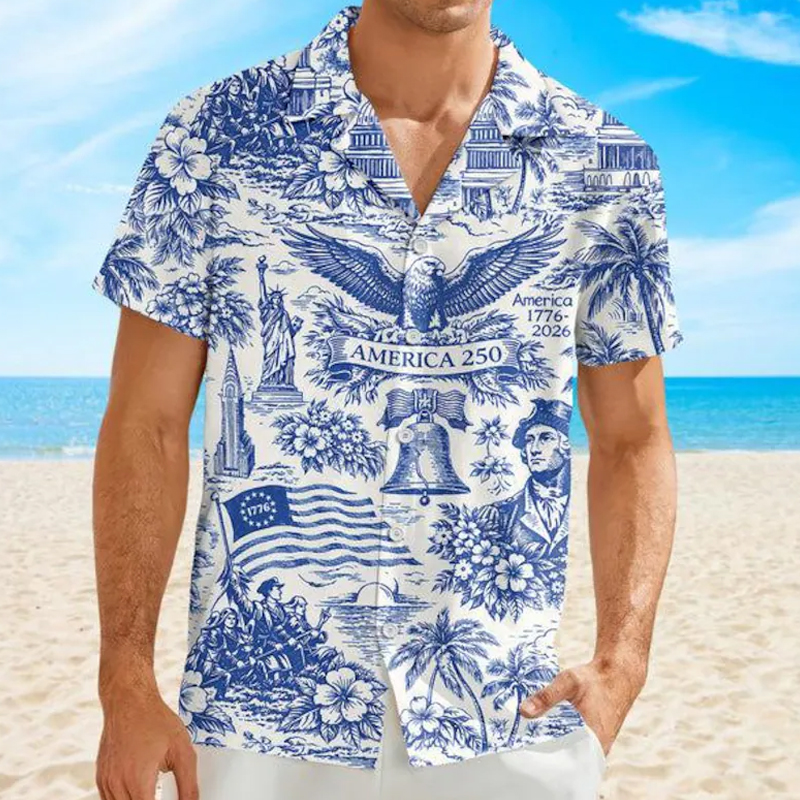 US 250th Anniversary Printed Casual Hawaiian Shirt