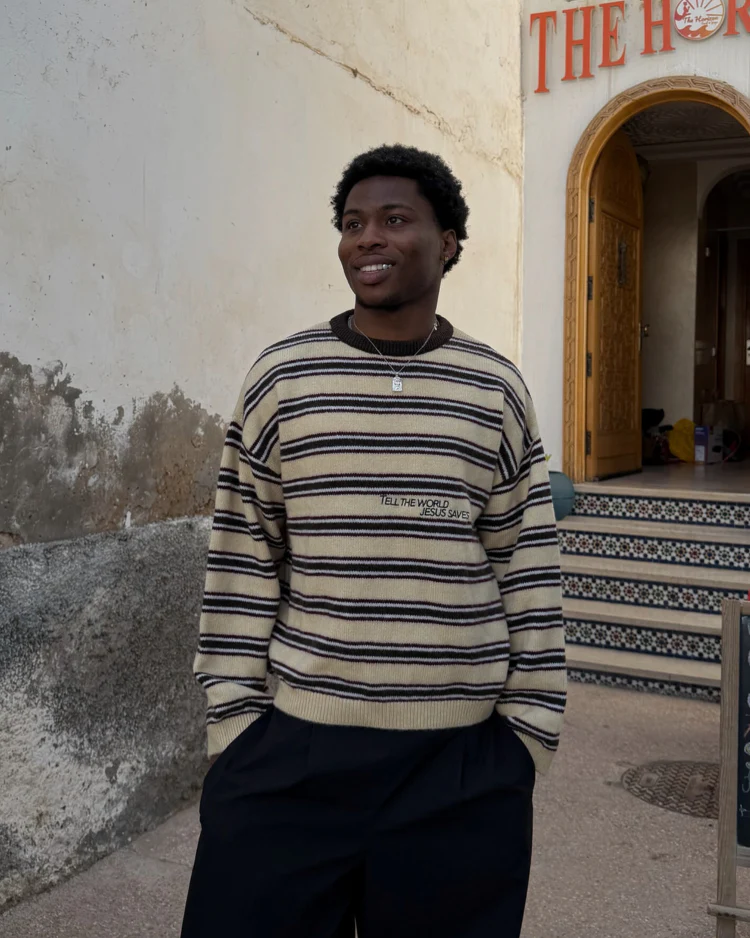 Striped Jesus Saves Knit Sweater