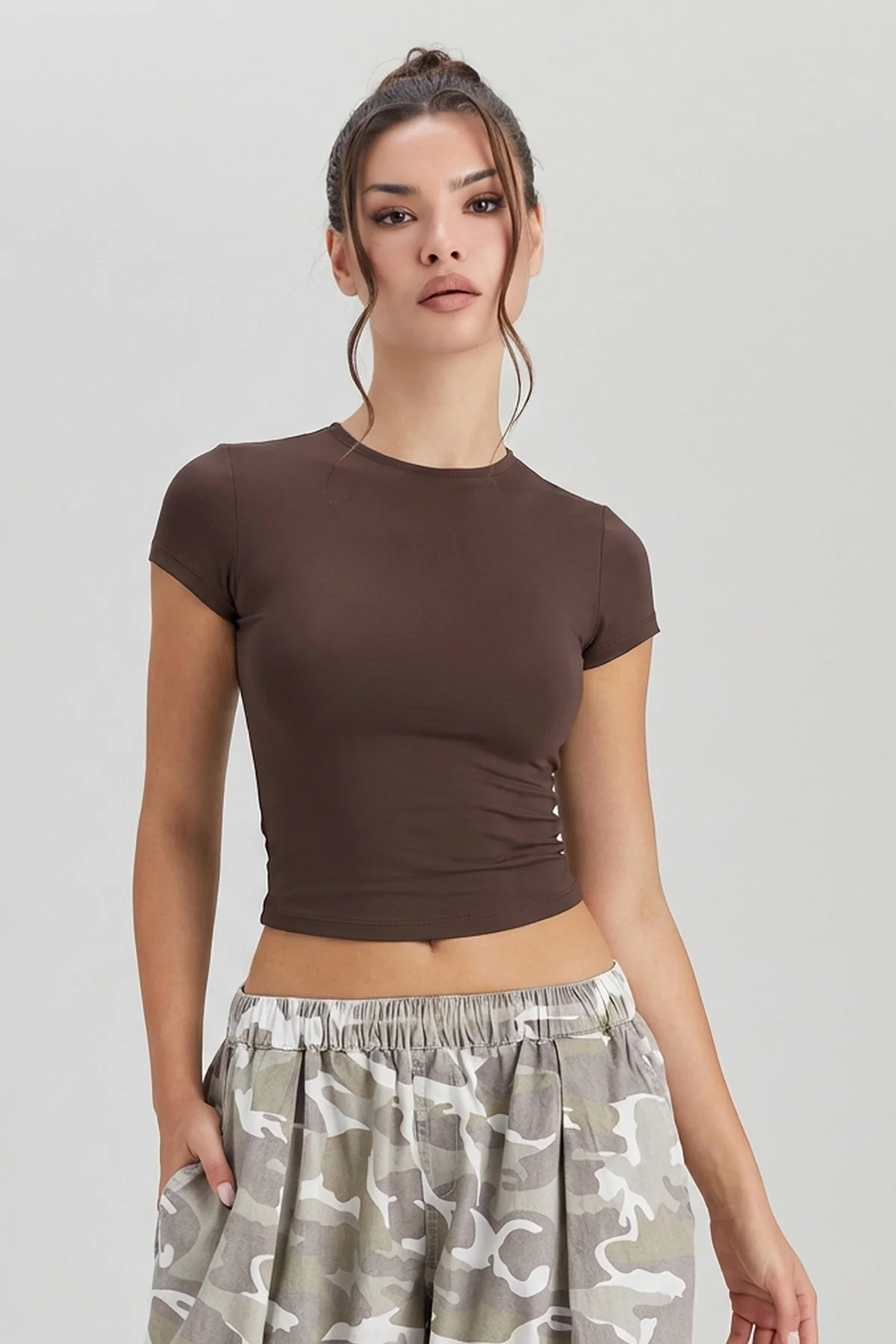 KATCH ME Women's Sports Solid Color Round Neck Short Sleeve Slim Top, Spring & Summer Stretchy Brushed Clothes, Lightweight Quick Drying Yoga Top