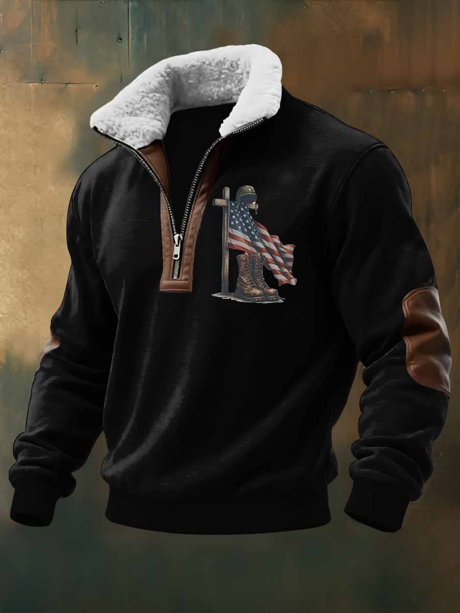 Men's Aintage Faith Veteran Flag Printed Printed Fleece Sweatshirt