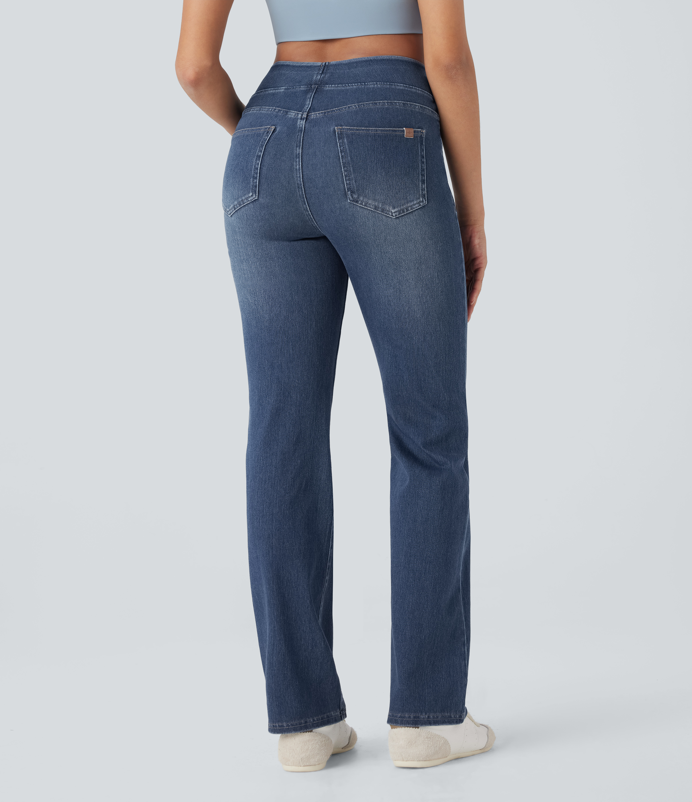 Halara Flex™ High Waisted Tummy Control Washed Casual Bootcut Jeans with Pockets