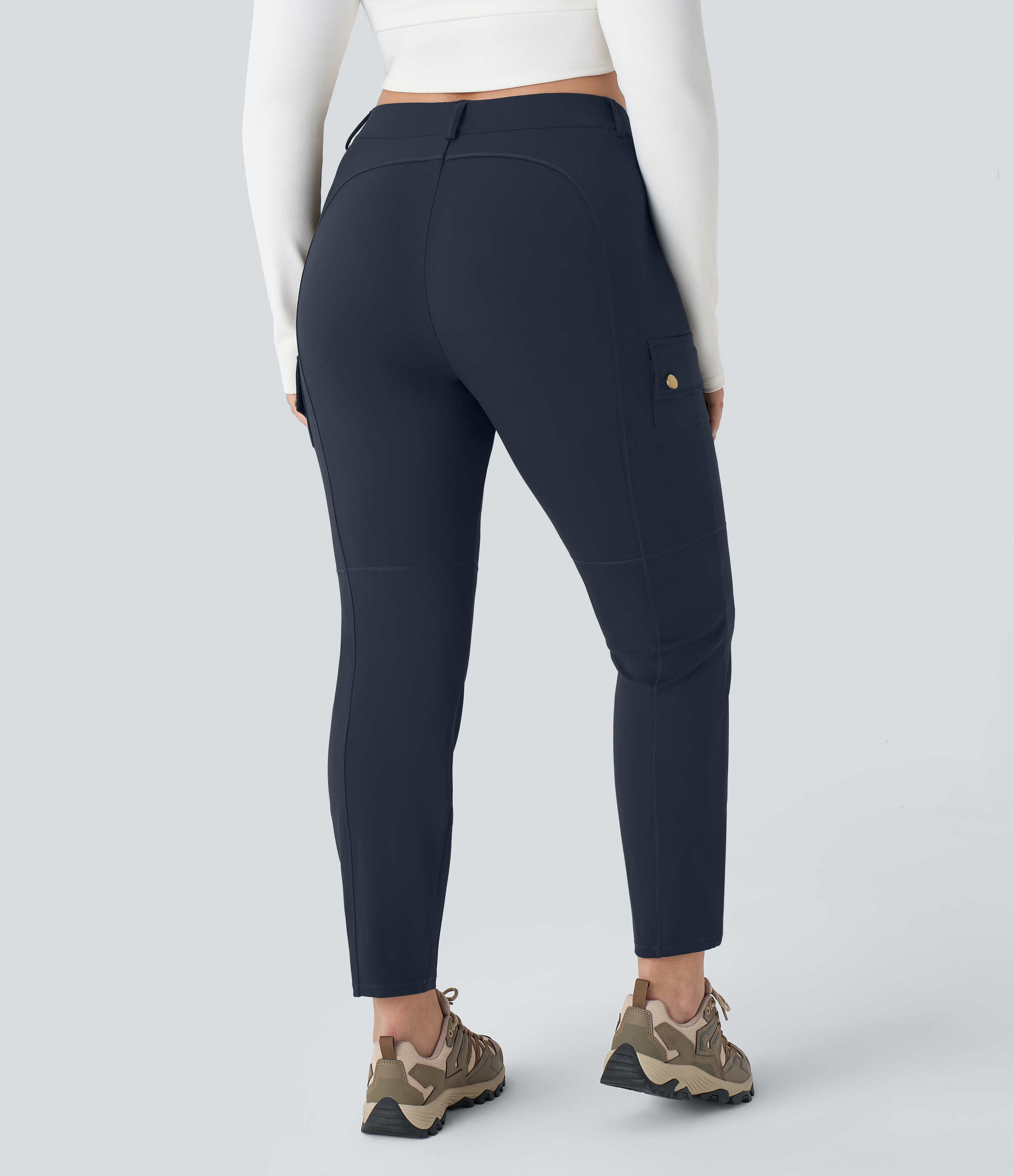 High Waisted Zipper Pockets Solid Slim Hiking Plus Size Cargo Pants